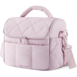 BAGSMART Lunch Bag Women, Double Deck Insulated Lunch Box, Quilted Puffer Lunch Tote, Leakproof, Durable & Reusable Large Lunch Cooler For Work Picnic Travel Meal Prep, Sage Green(Pink)