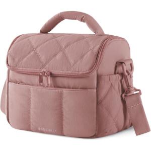 BAGSMART Lunch Bag Women, Double Deck Insulated Lunch Box, Quilted Puffer Lunch Tote, Leakproof, Durable & Reusable Large Lunch Cooler For Work Picnic Travel Meal Prep, Sage Green(Dark Pink)