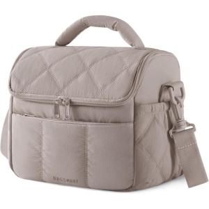 BAGSMART Lunch Bag Women, Double Deck Insulated Lunch Box, Quilted Puffer Lunch Tote, Leakproof, Durable & Reusable Large Lunch Cooler For Work Picnic Travel Meal Prep, Sage Green(Camel)