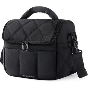 BAGSMART Lunch Bag Women, Double Deck Insulated Lunch Box, Quilted Puffer Lunch Tote, Leakproof, Durable & Reusable Large Lunch Cooler For Work Picnic Travel Meal Prep, Sage Green(Black)