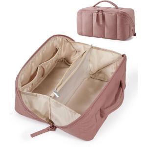 BAGSMART Makeup Bag Cosmetic Bag, Travel Makeup Bag,Water-resistent Makeup Bags for Women Portable Pouch Open Flat Make Up Organizer Bag for Toiletries, Brushes, Pink(05-Dark Pink)