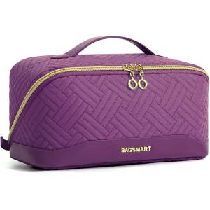 BAGSMART Makeup Bag Cosmetic Bag, Travel Makeup Bag,Water-resistent Makeup Bags for Women Portable Pouch Open Flat Make Up Organizer Bag for Toiletries, Brushes, Pink(12-Purple)