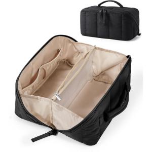 BAGSMART Makeup Bag Cosmetic Bag, Travel Makeup Bag,Water-resistent Makeup Bags for Women Portable Pouch Open Flat Make Up Organizer Bag for Toiletries, Brushes, Pink(01-Black)