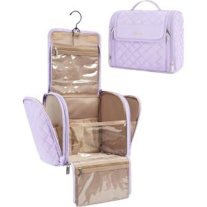 BAGSMART Makeup Bag for Women with Hanging Hook – Portable Cosmetic Case, Large Capacity Door Room Essentials Travel Organizer for Full Sized Cosmetics and Toiletries, Black(Lavender Purple)