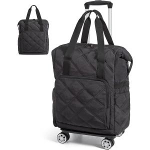 BAGSMART Rolling Duffle Bag with Wheels, 35L Carry on Travel Bag with Detachable Wheels, PVC Wet Pocket Duffel bag with Wheels, Black(Black)