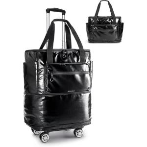 BAGSMART Rolling Duffle Bag with Wheels, 48L Expandable Carry on Luggage Bag, Large tote with Detachable Wheels for Travel Grocery Moving, Camel(Black)