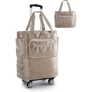BAGSMART Rolling Duffle Bag with Wheels, 48L Expandable Carry on Luggage Bag, Large tote with Detachable Wheels for Travel Grocery Moving, Camel(Camel)