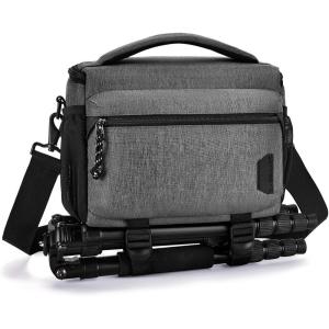 BAGSMART Small Camera Bag for Photographers, Compact Camera Shoulder Bags for DSLR/SLR/Mirrorless Cameras, Waterproof Crossbody Camera Case with Tripod Holder, Black(02-Grey)