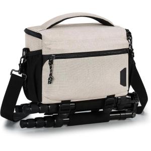 BAGSMART Small Camera Bag for Photographers, Compact Camera Shoulder Bags for DSLR/SLR/Mirrorless Cameras, Waterproof Crossbody Camera Case with Tripod Holder, Black(03-Ivory White)