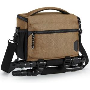 BAGSMART Small Camera Bag for Photographers, Compact Camera Shoulder Bags for DSLR/SLR/Mirrorless Cameras, Waterproof Crossbody Camera Case with Tripod Holder, Black(06-Khaki Brown)