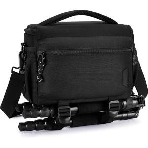 BAGSMART Small Camera Bag for Photographers, Compact Camera Shoulder Bags for DSLR/SLR/Mirrorless Cameras, Waterproof Crossbody Camera Case with Tripod Holder, Black(01-Black)