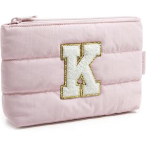 BAGSMART Small Cosmetic Bag, Elegant Roomy Makeup Bags,lipstick pouch,Zipper Pouch,Great Gifts for Women,Travel Waterproof Toiletry Bag Accessories Organizer Gifts (Pink-1 pcs)(Initial-K)
