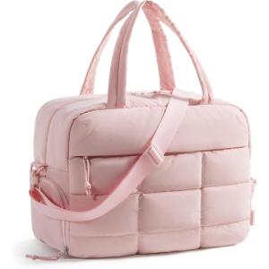 BAGSMART Small Gym Bag for Women, 23L Carry on Travel Duffle, Water-resistant Dance Bag with Shoe Compartment, Black(Light Pink)