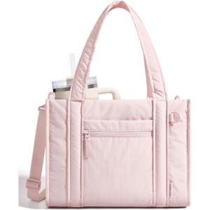 BAGSMART Small Tote Bag for Women, Crossbody Bag with Zipper, Crush Bow Purses for Travel Work College(Pink)