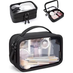 BAGSMART TSA-Approved Toiletry Bag, Large Opening Clear Makeup Bag with Handle, Quart Sized Travel Toiletry Bag, Carry-On Airline Compliant for Men and Women (Black)(Black)