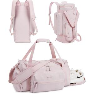 BAGSMART Tactical Gym Bag for Men, 22L Duffle Bag for Travel with Shoe Compartment, 4 in 1 Personal Item Tactical Backpack with 40oz Water Bottle Holder (A-Military Black)(G-Light pink)