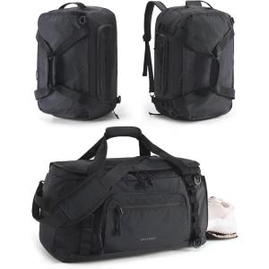 BAGSMART Tactical Gym Bag for Men, 22L Duffle Bag for Travel with Shoe Compartment, 4 in 1 Personal Item Tactical Backpack with 40oz Water Bottle Holder (A-Military Black)(H-Jet Black)