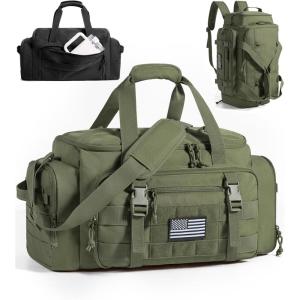 BAGSMART Tactical Gym Bag for Men, 22L Duffle Bag for Travel with Shoe Compartment, 4 in 1 Personal Item Tactical Backpack with 40oz Water Bottle Holder (A-Military Black)(D-Olive Drab)