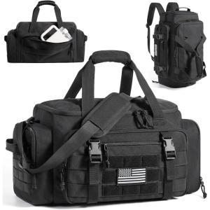 BAGSMART Tactical Gym Bag for Men, 22L Duffle Bag for Travel with Shoe Compartment, 4 in 1 Personal Item Tactical Backpack with 40oz Water Bottle Holder (A-Military Black)(A-Military Black)