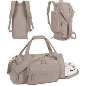BAGSMART Tactical Gym Bag for Men, 22L Duffle Bag for Travel with Shoe Compartment, 4 in 1 Personal Item Tactical Backpack with 40oz Water Bottle Holder (D-Olive Drab)(F-Light tan)