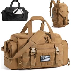 BAGSMART Tactical Gym Bag for Men, 22L Duffle Bag for Travel with Shoe Compartment, 4 in 1 Personal Item Tactical Backpack with 40oz Water Bottle Holder (A-Military Black)(C-Desert Khaki)