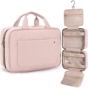 BAGSMART Toiletry Bag Travel Bag with Hanging Hook, Water-resistant Makeup Cosmetic Bag Travel Organizer for Accessories, Shampoo, Full-size Container, Toiletries (Baby Pink, Medium)(Light Pink)