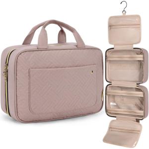 BAGSMART Toiletry Bag Travel Bag with Hanging Hook, Water-resistant Makeup Cosmetic Bag Travel Organizer for Accessories, Shampoo, Full-size Container, Toiletries (Baby Pink, Medium)(Dirty purple)