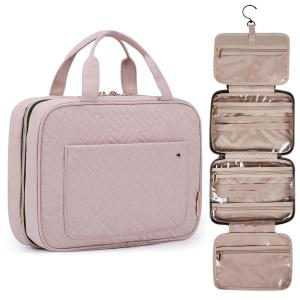 BAGSMART Toiletry Bag Travel Bag with Hanging Hook, Water-resistant Makeup Cosmetic Bag Travel Organizer for Accessories, Shampoo, Full-size Container, Toiletries (Baby Pink, Medium)(Baby Pink)