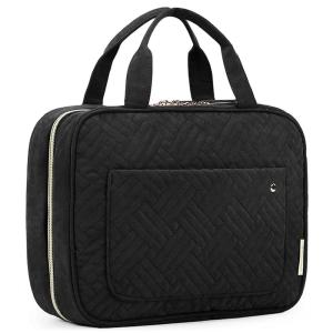 BAGSMART Toiletry Bag Travel Bag with Hanging Hook, Water-resistant Makeup Cosmetic Bag Travel Organizer for Accessories, Shampoo, Full-size Container, Toiletries (Baby Pink, Medium)(Black)