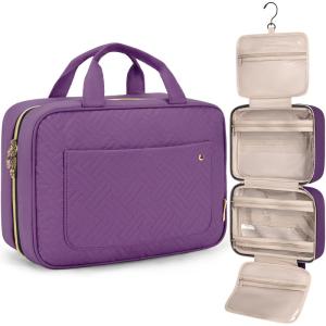 BAGSMART Toiletry Bag Travel Bag with Hanging Hook, Water-resistant Makeup Cosmetic Bag Travel Organizer for Accessories, Shampoo, Full-size Container, Toiletries (Baby Pink, Medium)(Purple)