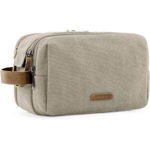 BAGSMART Toiletry Bag for Men, Canvas Travel Toiletry Organizer Dopp Kit Water-resistant Shaving Bag for Toiletries Accessories,Navy Blue-Medium(Beige)