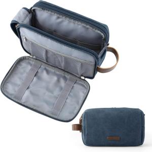 BAGSMART Toiletry Bag for Men, Canvas Travel Toiletry Organizer Dopp Kit Water-resistant Shaving Bag for Toiletries Accessories,Navy Blue-Medium(Navy Blue)