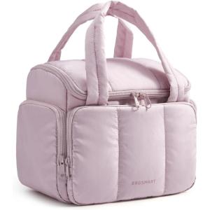 BAGSMART Toiletry Bag for Women with Dual-Padded Handles, Puffy Lightweight Makeup Bag for Makeup Accessories, Brushes Set, Travel-Sized Container, Camel(Baby Pink)