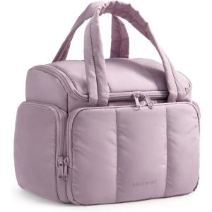 BAGSMART Toiletry Bag for Women with Dual-Padded Handles, Puffy Lightweight Makeup Bag for Makeup Accessories, Brushes Set, Travel-Sized Container, Camel(Lilac Purple)