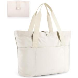 BAGSMART Tote Bag for Women, Foldable Tote Bag With Zipper Travel Large Shoulder Bag Handbag for Work-16.5”l X 6”wx 14”h(D-beige-16.5”l X 6”wx 14”h)