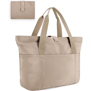 BAGSMART Tote Bag for Women, Foldable Tote Bag With Zipper Travel Large Shoulder Bag Handbag for Work-16.5”l X 6”wx 14”h(Grayish Brown-16.5”l X 6”wx 14”h)