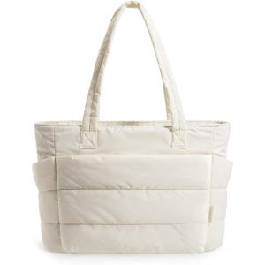 BAGSMART Tote Bag for Women, Lightweight Puffy Tote Bag with Compartments Shoulder Bag Handbag for Travel, Work, Gym(Beige-small Size)