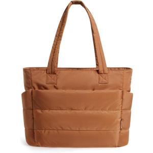 BAGSMART Tote Bag for Women, Lightweight Puffy Tote Bag with Compartments Shoulder Bag Handbag for Travel, Work, Gym(Brown)