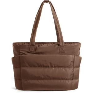 BAGSMART Tote Bag for Women, Lightweight Puffy Tote Bag with Compartments Shoulder Bag Handbag for Travel, Work, Gym(Coffee)