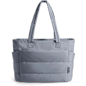 BAGSMART Tote Bag for Women, Lightweight Puffy Tote Bag with Compartments Shoulder Bag Handbag for Travel, Work, Gym(Dark Grey)