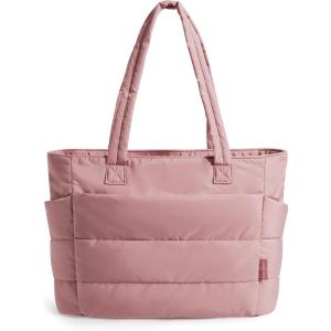 BAGSMART Tote Bag for Women, Lightweight Puffy Tote Bag with Compartments Shoulder Bag Handbag for Travel, Work, Gym(Dark Pink)