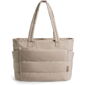BAGSMART Tote Bag for Women, Lightweight Puffy Tote Bag with Compartments Shoulder Bag Handbag for Travel, Work, Gym(Grayish Brown)