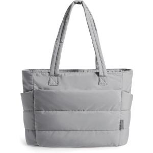 BAGSMART Tote Bag for Women, Lightweight Puffy Tote Bag with Compartments Shoulder Bag Handbag for Travel, Work, Gym(Light Gray)