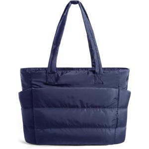 BAGSMART Tote Bag for Women, Lightweight Puffy Tote Bag with Compartments Shoulder Bag Handbag for Travel, Work, Gym(Navy Blue)