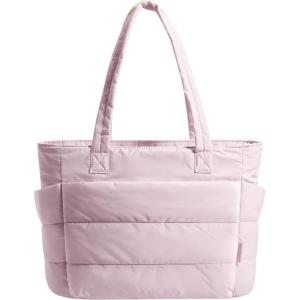 BAGSMART Tote Bag for Women, Lightweight Puffy Tote Bag with Compartments Shoulder Bag Handbag for Travel, Work, Gym(Pink)
