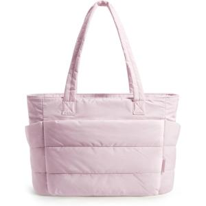 BAGSMART Tote Bag for Women, Lightweight Puffy Tote Bag with Compartments Shoulder Bag Handbag for Travel, Work, Gym(Pink-small Size)