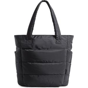 BAGSMART Tote Bag for Women, Lightweight Puffy Tote Bag with Compartments Shoulder Bag Handbag for Travel, Work, Gym(Slim Size-black)