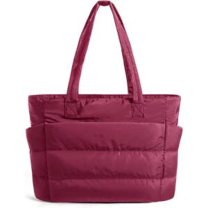 BAGSMART Tote Bag for Women, Lightweight Puffy Tote Bag with Compartments Shoulder Bag Handbag for Travel, Work, Gym(Vintage Berry)