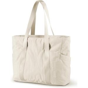 BAGSMART Tote Bag for Women, Tote Bag with Zipper Work Tote with Compartments Nurse Shoulder Hanbag for Travel, Gym(Beige)