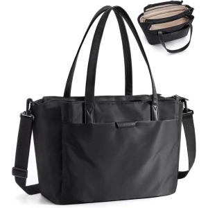 BAGSMART Tote Bag for Women with Compartments, Work Tote Bag with Zipper Women Purse Crossbody Shoulder Handbag with Strap(Black)